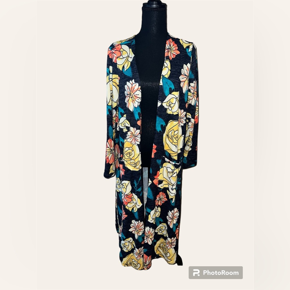 Lularoe, “Sarah” Long Duster Cardigan, Floral, Size Large